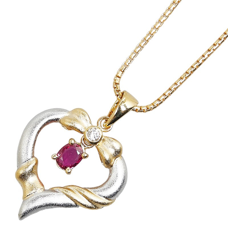 K18YG Yellow Gold Ruby 0.25ct Diamond 0.05ct Necklace