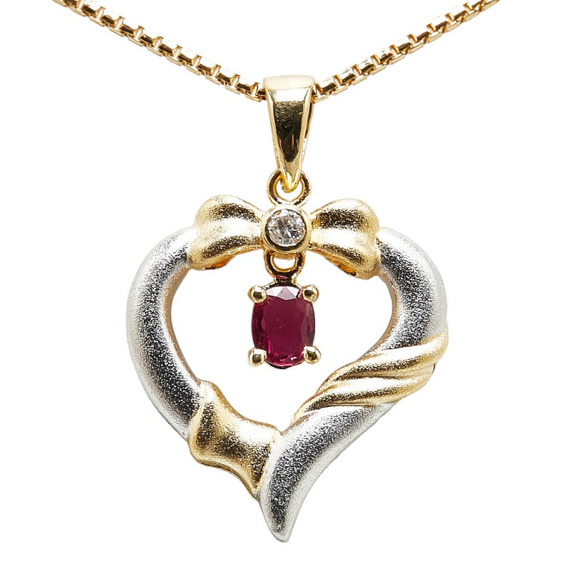 K18YG Yellow Gold Ruby 0.25ct Diamond 0.05ct Necklace in Great Condition