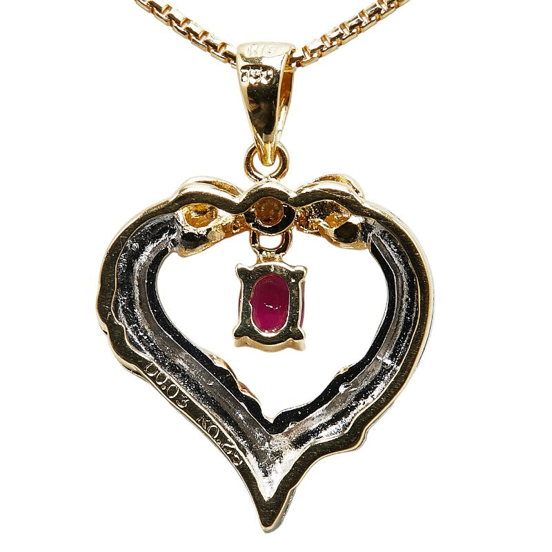 K18YG Yellow Gold Ruby 0.25ct Diamond 0.05ct Necklace