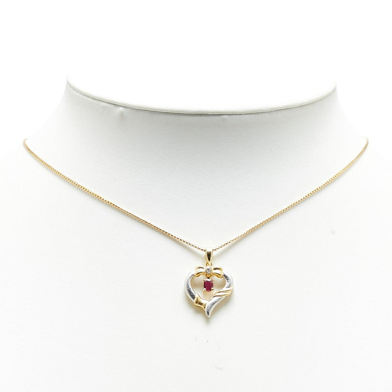 K18YG Yellow Gold Ruby 0.25ct Diamond 0.05ct Necklace