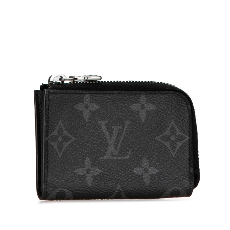 Louis Vuitton Monogram Eclipse Coin Case M63536 Black PVC Leather in Good Condition