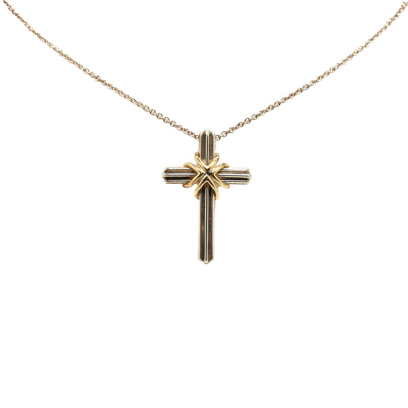 Tiffany & Co Signature Cross Pendant Necklace Silver Gold in Good Condition