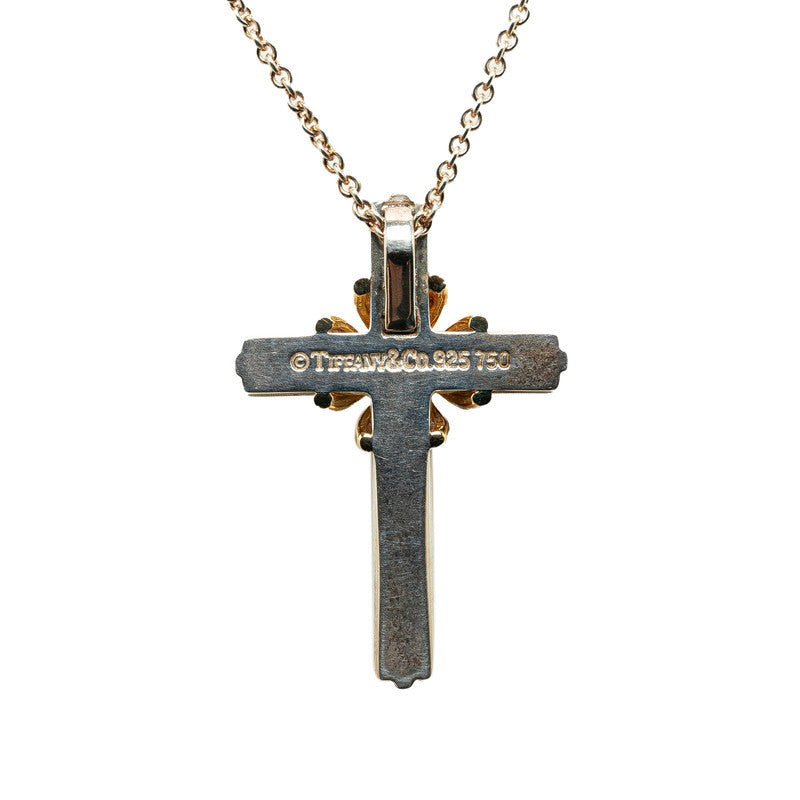 Tiffany & Co Signature Cross Pendant Necklace SV925 Silver K18 Gold in Good Condition