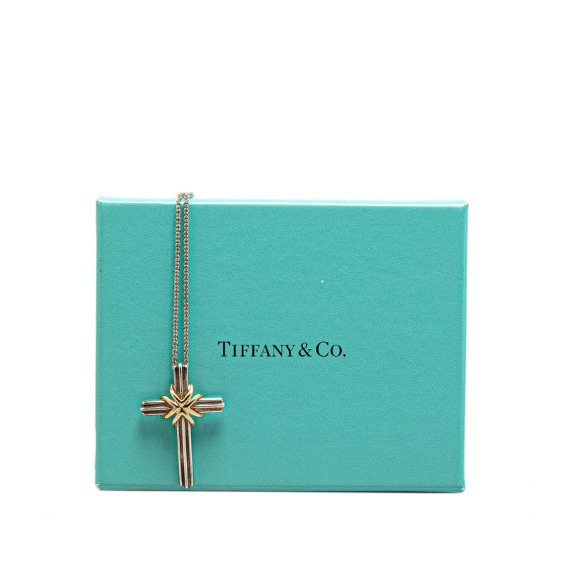 Tiffany & Co Signature Cross Pendant Necklace SV925 Silver K18 Gold in Good Condition