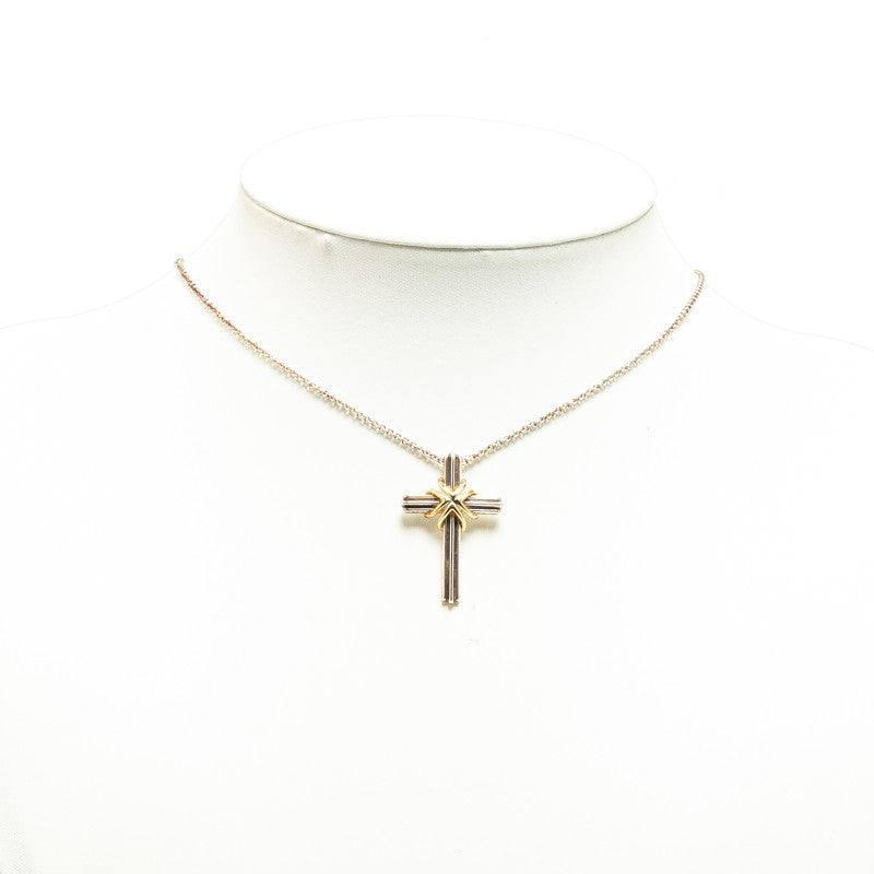 Tiffany & Co Signature Cross Pendant Necklace Silver Gold in Good Condition