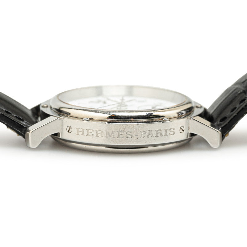 Hermes Clipper Chrono Watch Stainless Steel Leather