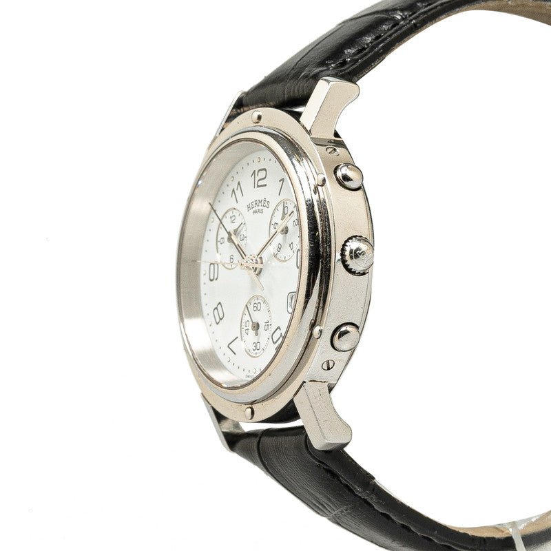 Hermes Clipper Chrono Watch Stainless Steel Leather