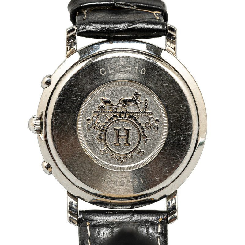 Hermes Clipper Chrono Watch Stainless Steel Leather