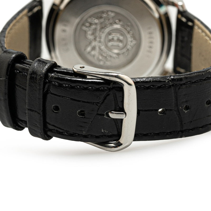 Hermes Clipper Chrono Watch Stainless Steel Leather