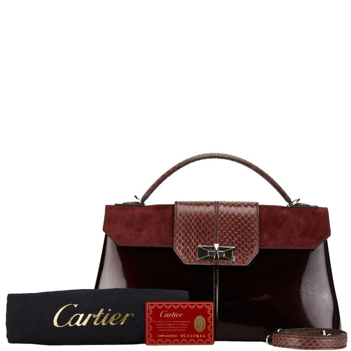 Cartier Python Enamel Classic Feminine Line 2WAY Handbag Shoulder Bag in Very Good Condition