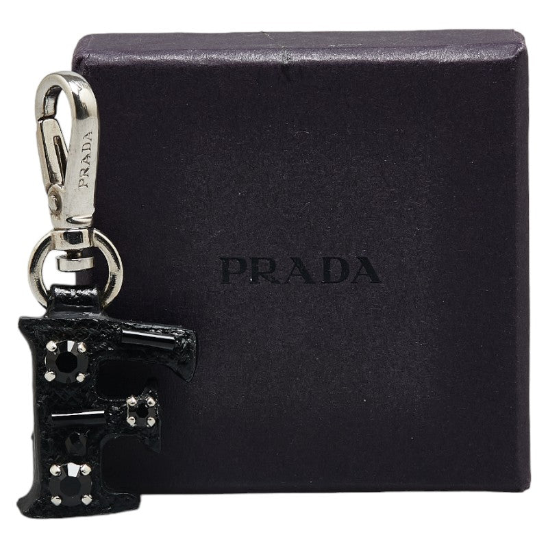 Prada Leather Saffiano Initial F Bijou Keychain Charm in Very Good Condition