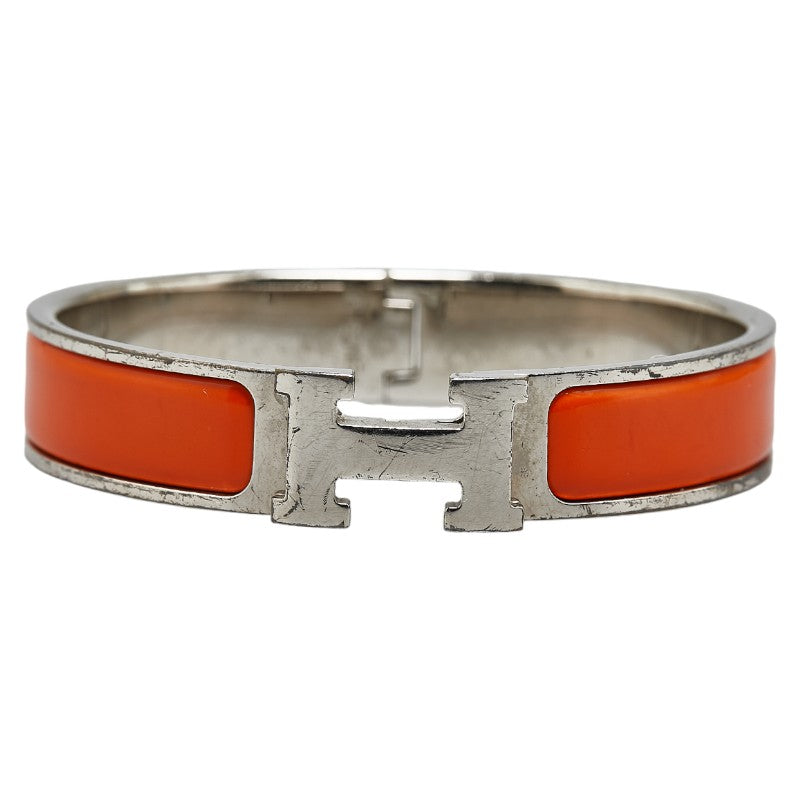 Hermes Click Clack H PM Bangle Silver Orange Metal in Very Good Condition