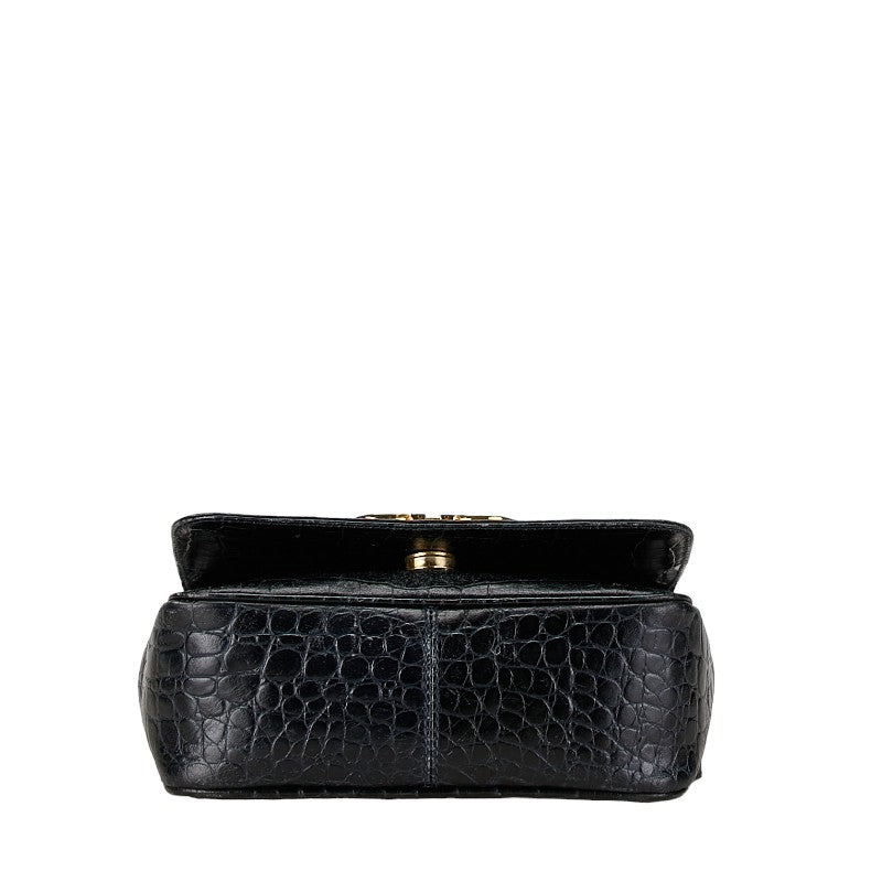 Salvatore Ferragamo Gancini Croc Embossed Leather Shoulder Bag AQ21-6242