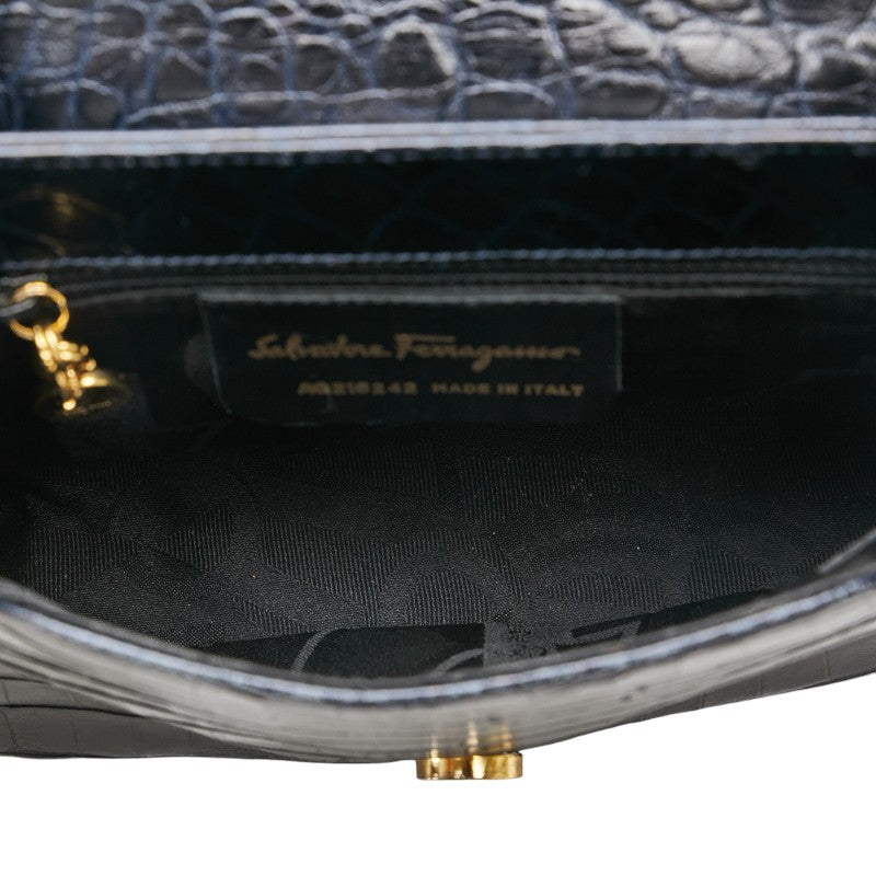 Salvatore Ferragamo Gancini Croc Embossed Leather Shoulder Bag AQ21-6242