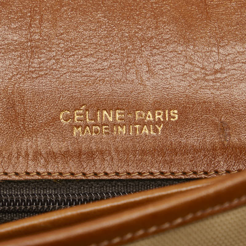 Celine Canvas Leather Logo Carriage Shoulder Bag in Good Condition