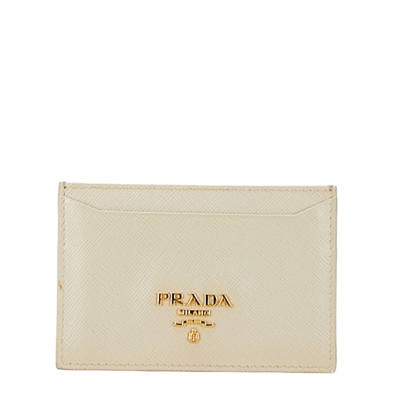 Prada Leather Logo Card Case Beige in Very Good Condition