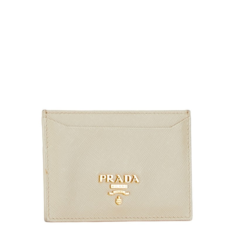 Prada Leather Logo Card Case Beige in Very Good Condition