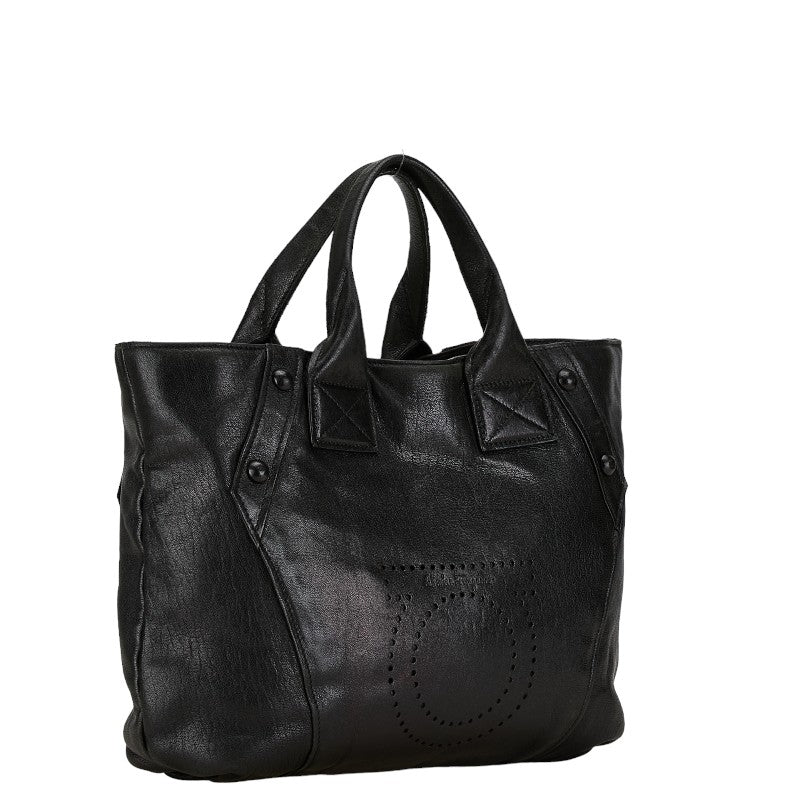 Salvatore Ferragamo Leather Gancini Handbag Tote Black