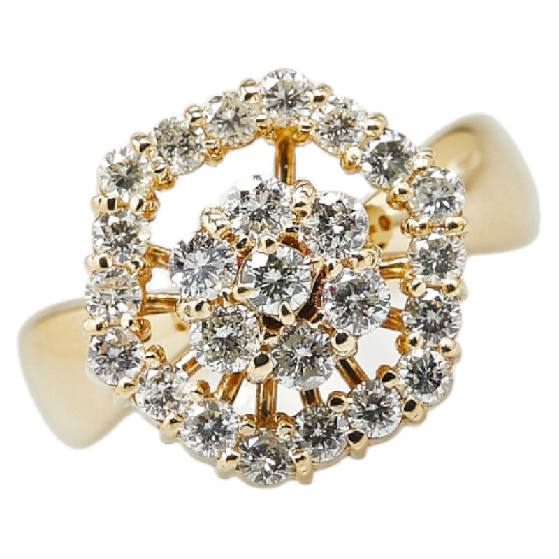 K18YG Yellow Gold Diamond Flower Motif Ring 11.5