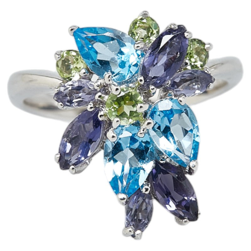 K18WG White Gold Blue Topaz Iolite Peridot Ring