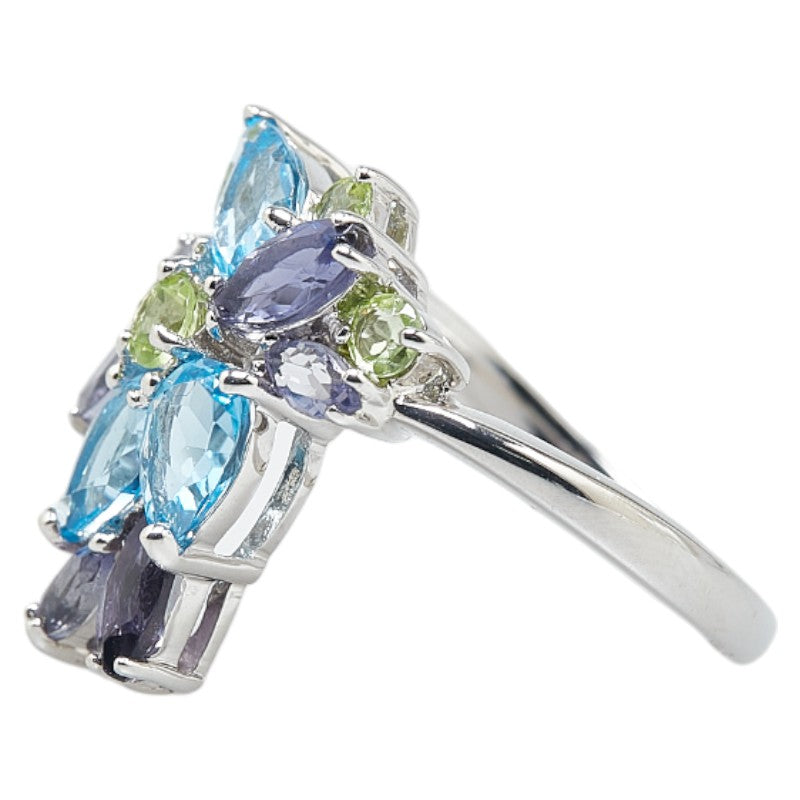 K18WG White Gold Blue Topaz Iolite Peridot Ring