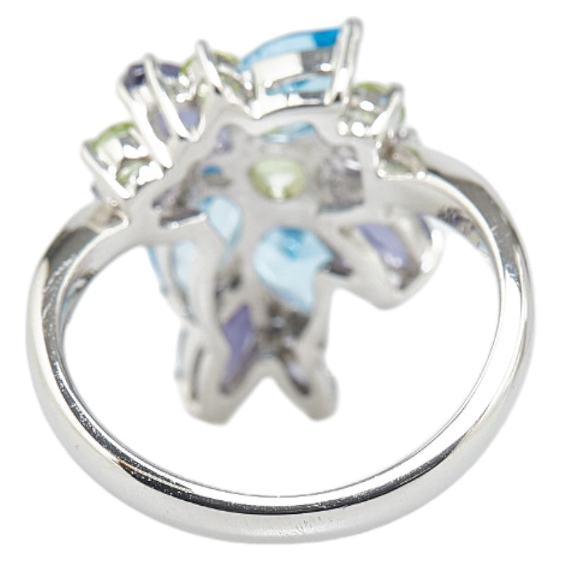 K18WG White Gold Blue Topaz Iolite Peridot Ring