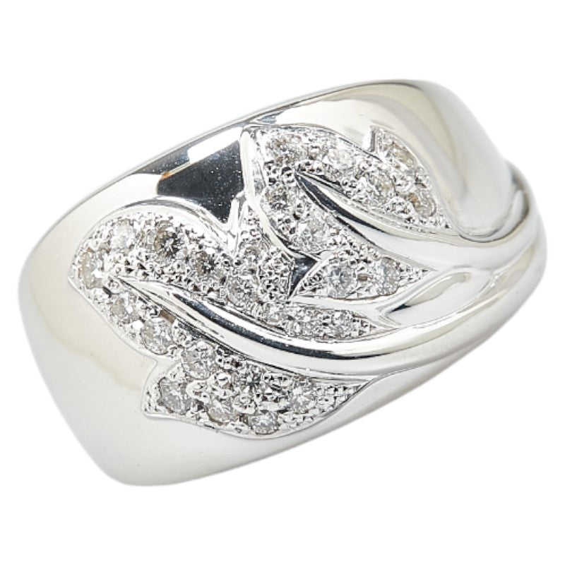 K18WG White Gold Diamond Leaf Motif Ring 10.5