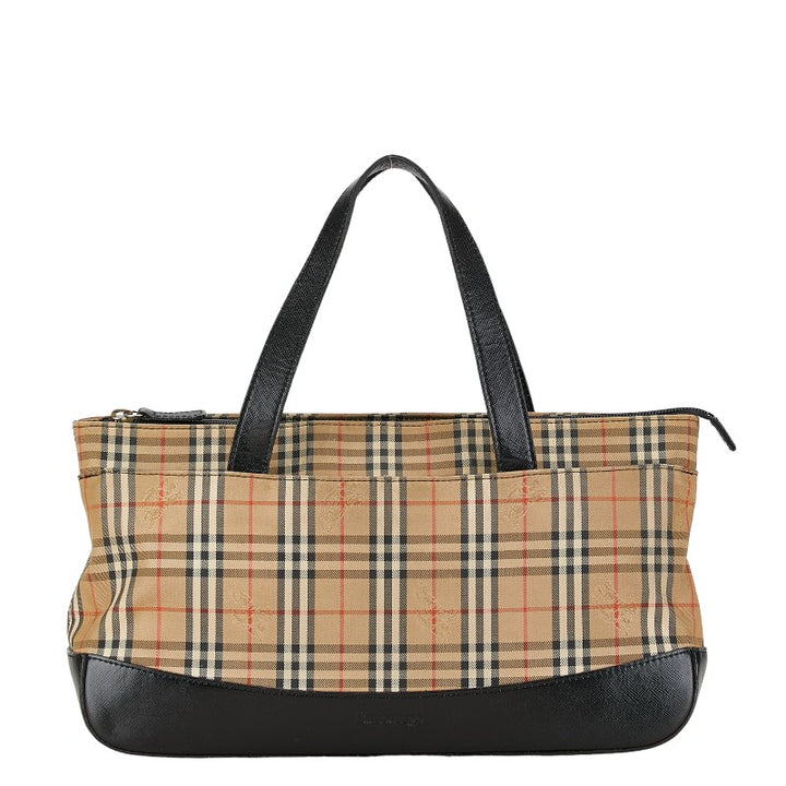 Burberry Nova Check Shadow Horse Nylon Leather Tote in Very Good Condition