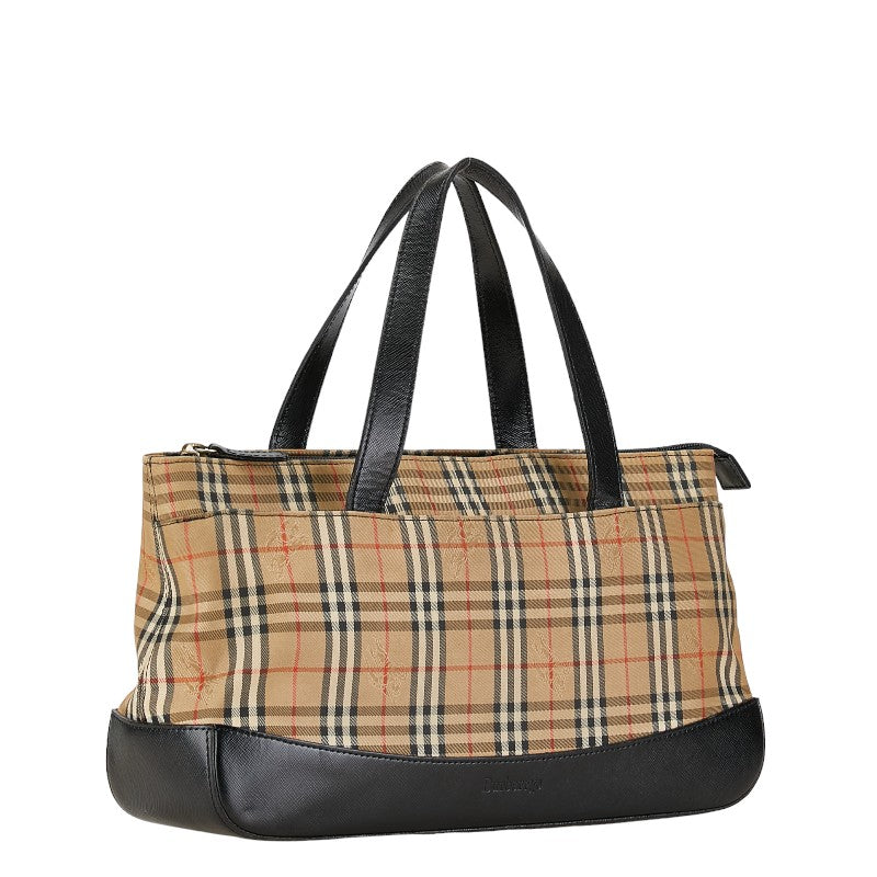 Burberry Nova Check Shadow Horse Nylon Leather Tote in Very Good Condition