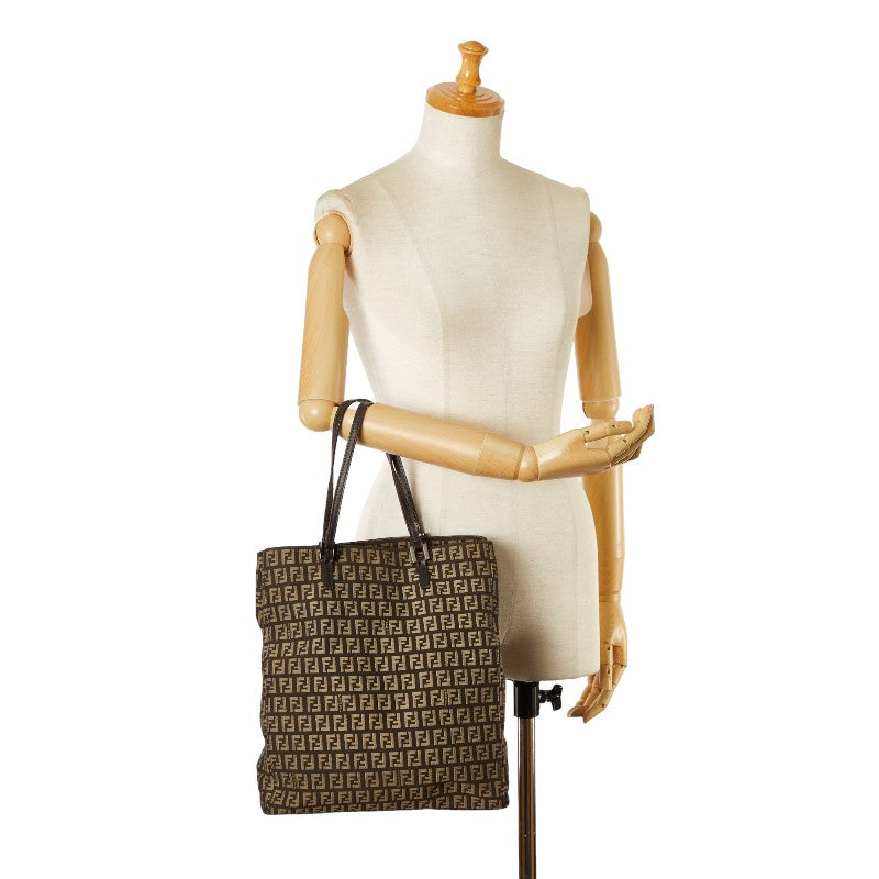 Fendi Zucca Canvas Leather Tote Handbag