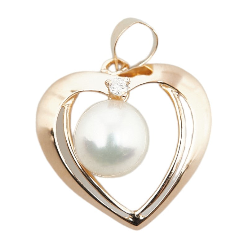 K14PG Pink Gold Akoya Pearl 6.5mm Diamond Heart Pendant