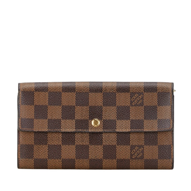 Louis Vuitton Damier Long Wallet N61724 Brown PVC Leather in Very Good Condition