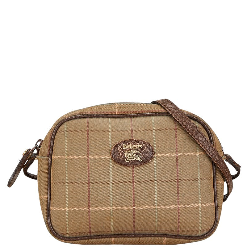 Burberry Canvas Leather Check Shoulder Bag in Very Good Condition