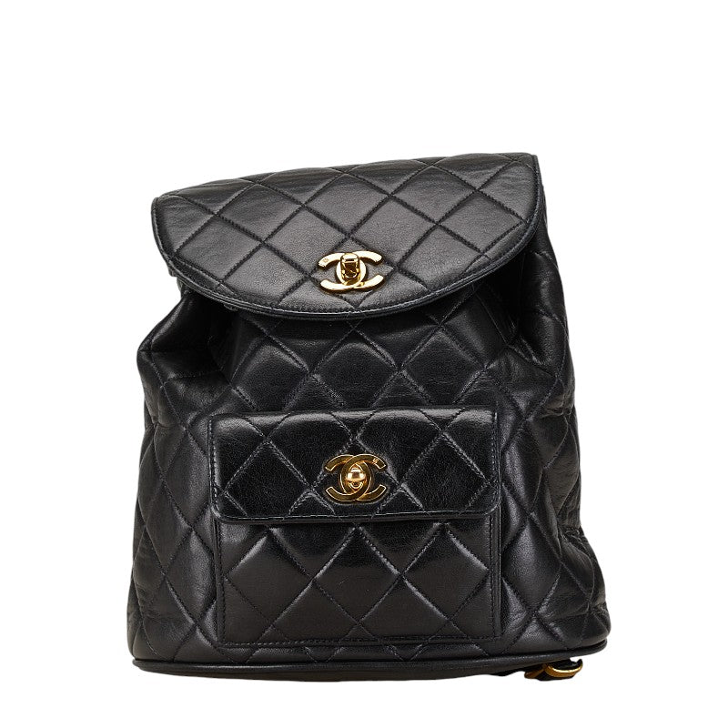 Chanel Matelasse Coco Mark Chain Backpack Black Lambskin