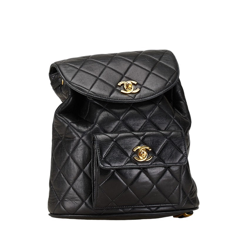 Chanel Matelasse Coco Mark Chain Backpack Black Lambskin