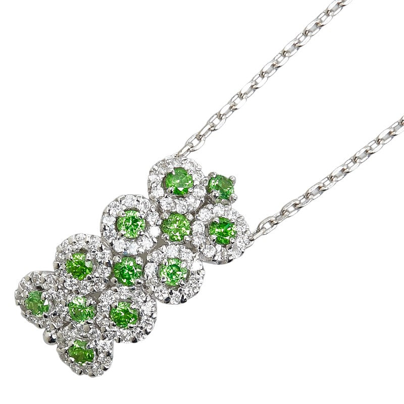 K18WG White Gold Green Garnet 1.34ct Diamond 0.85ct Pendant Necklace