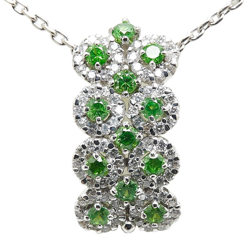 K18WG White Gold Green Garnet 1.34ct Diamond 0.85ct Pendant Necklace in Great Condition