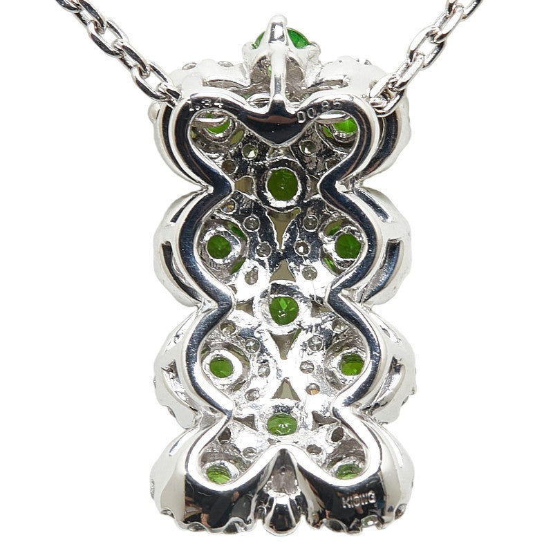 K18WG White Gold Green Garnet 1.34ct Diamond 0.85ct Pendant Necklace in Great Condition