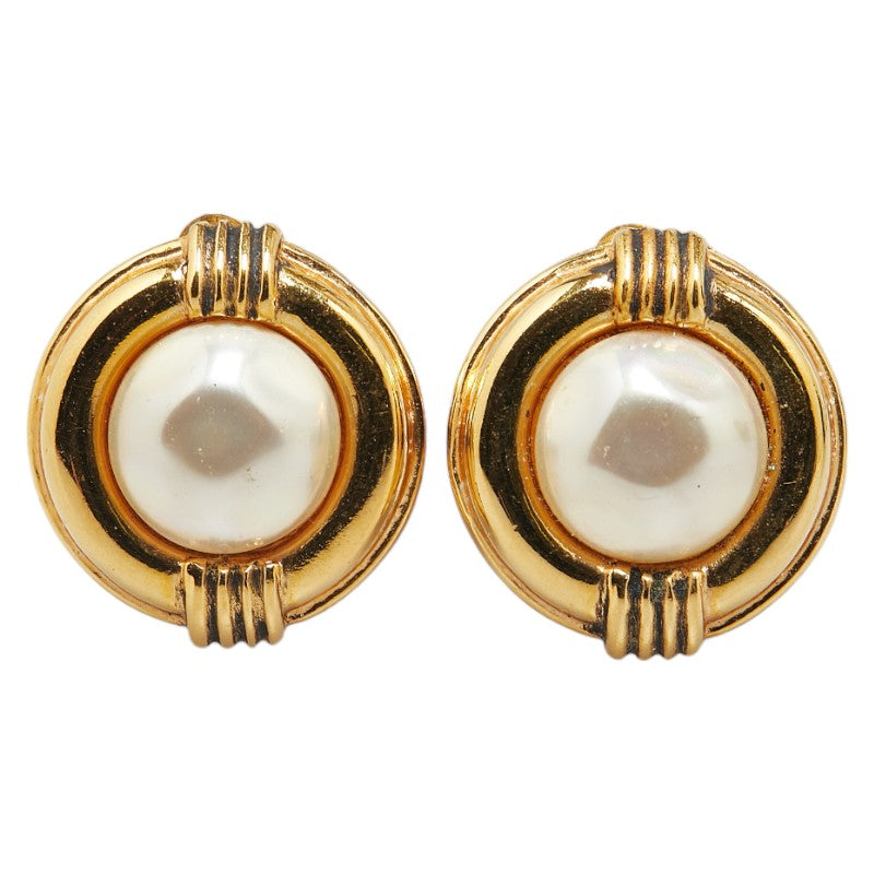 Chanel Vintage Coco Mark Gold Plated Pearl Earrings in Very Good Condition