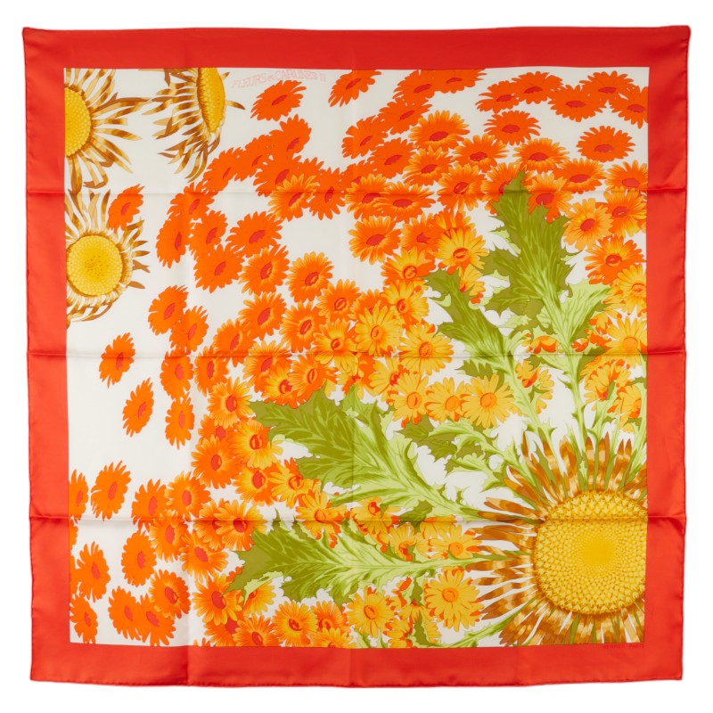 Hermes Silk 88x88 Carre 90 Flower Sunflower Print Scarf in Great Condition