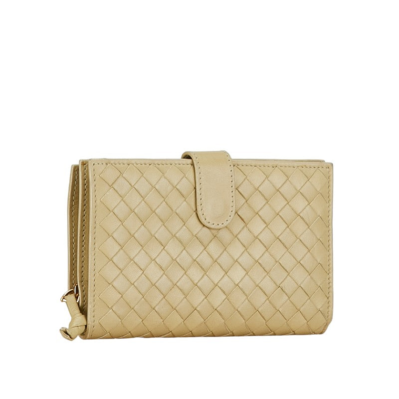 Bottega Veneta Intrecciato Leather Bifold Wallet Beige in Very Good Condition