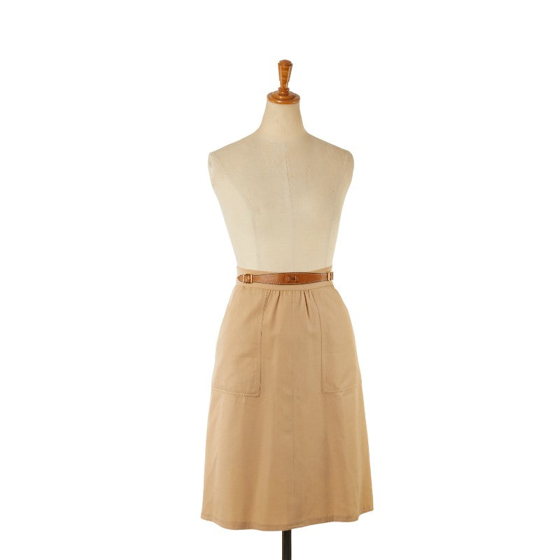 Hermes Wool Leather Skirt Beige