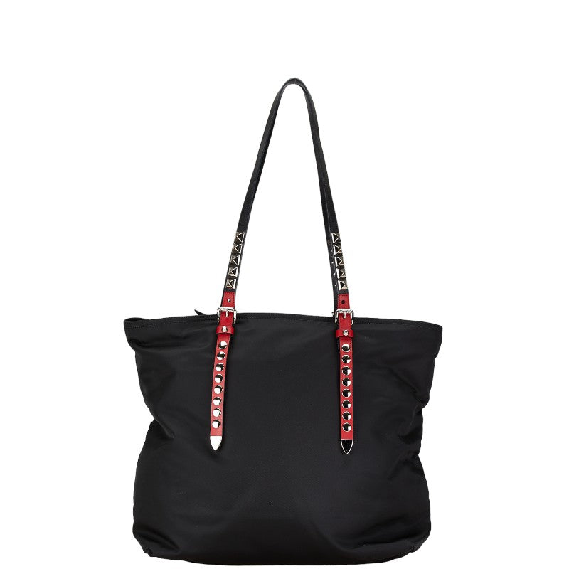 Prada Nylon Leather Logo Studs Tote Bag