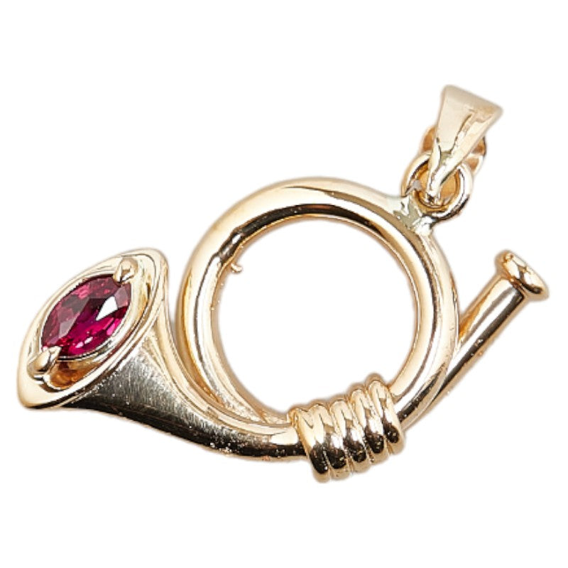 K18YG Yellow Gold Ruby Trumpet Motif Pendant Top