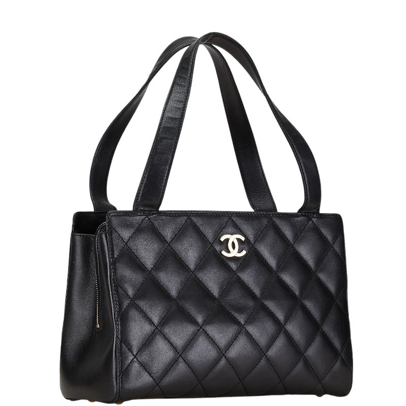 Chanel Matelasse Coco Mark Leather Handbag Tote Black in Very Good Condition