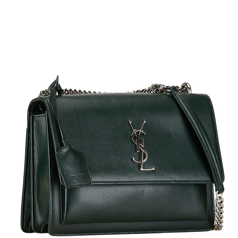 Yves Saint Laurent Sunset Medium Shoulder Bag Green Leather