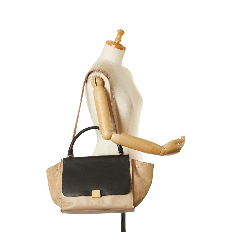 Celine Leather Trapeze Medium Shoulder Bag Beige Black