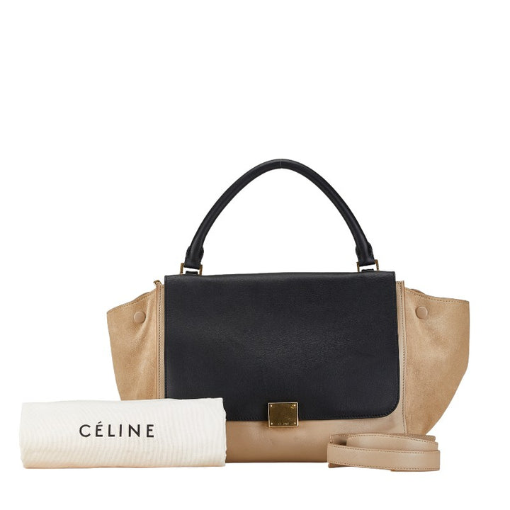 Celine Leather Trapeze Medium Shoulder Bag Beige Black