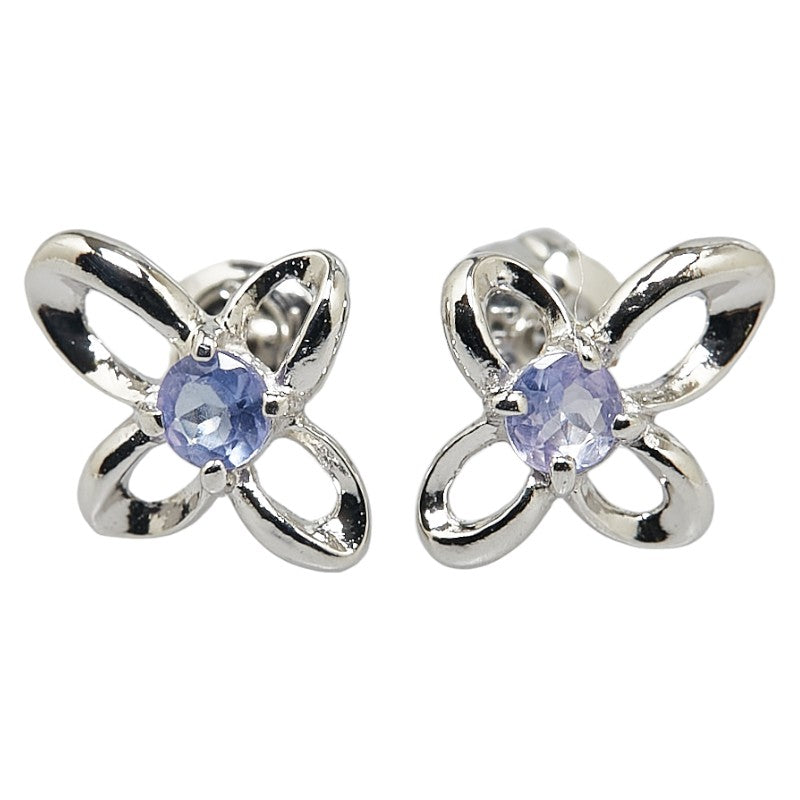 Pt850 Platinum Iolite Flower Motif Earrings in Excellent Condition