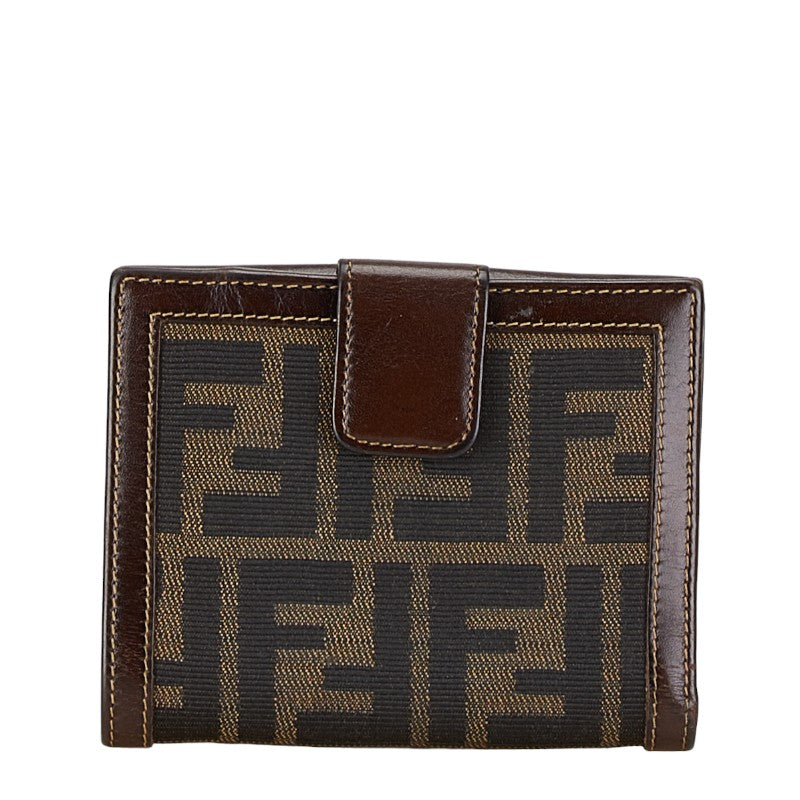 Fendi Zucca Compact Wallet Canvas Leather Brown in Very Good Condition